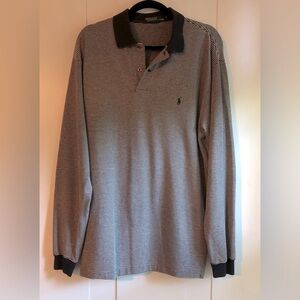 POLO RALPH LAUREN Vintage Men's Navy Striped Long Sleeve Polo Shirt size L